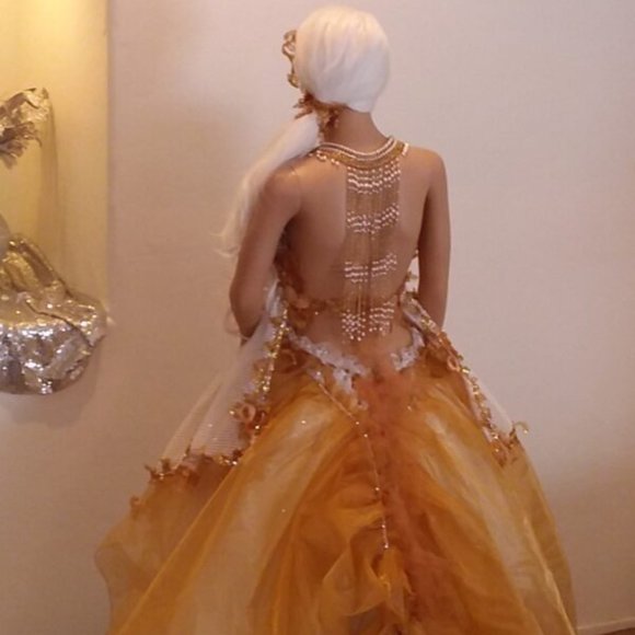 SAMPLE GOWN ONLY-ASHANTI White & Gold Sequin Boho Wedding Ballgown - Picture 4 of 6